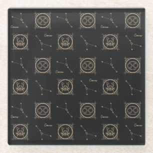 Black & Gold Zodiac Cancer Astrology Star Sign Glass Coaster