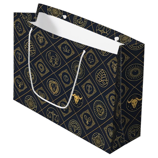 Black Gold Zodiac Sign (2) Large Gift Bag (Front Angled)