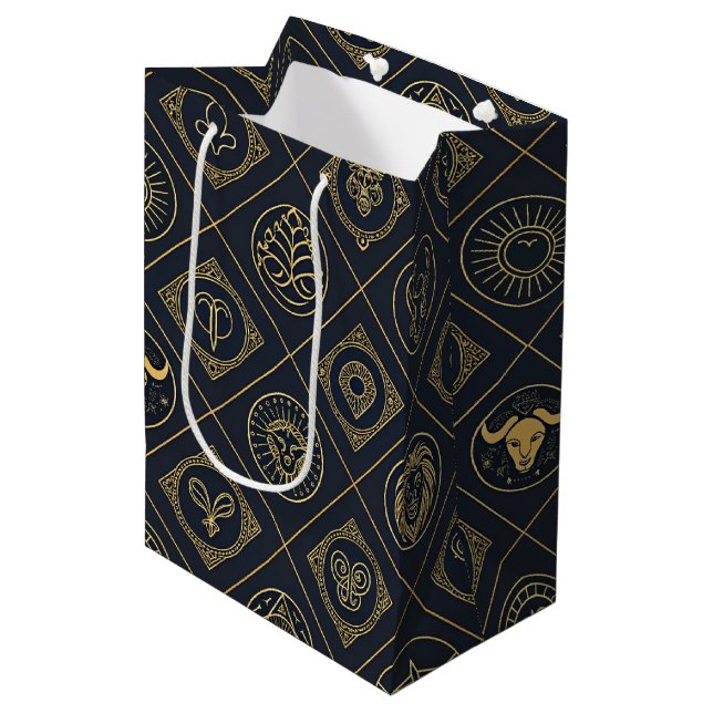Black Gold Zodiac Sign (2) Medium Gift Bag (Front Angled)