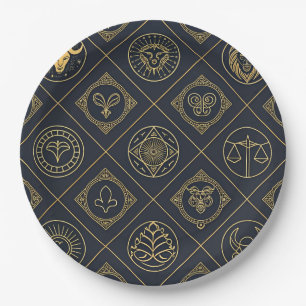 Black Gold Zodiac Sign (2) Paper Plate