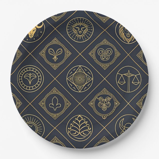Black Gold Zodiac Sign (2) Paper Plate (Front)