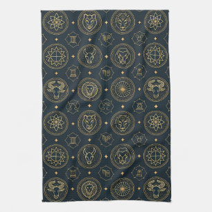 Black Gold Zodiac Sign (3) Tea Towel