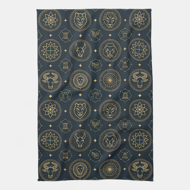 Black Gold Zodiac Sign (3) Tea Towel (Vertical)