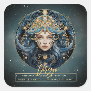 Black Gold Zodiac Sign Constellation Virgo Square Sticker