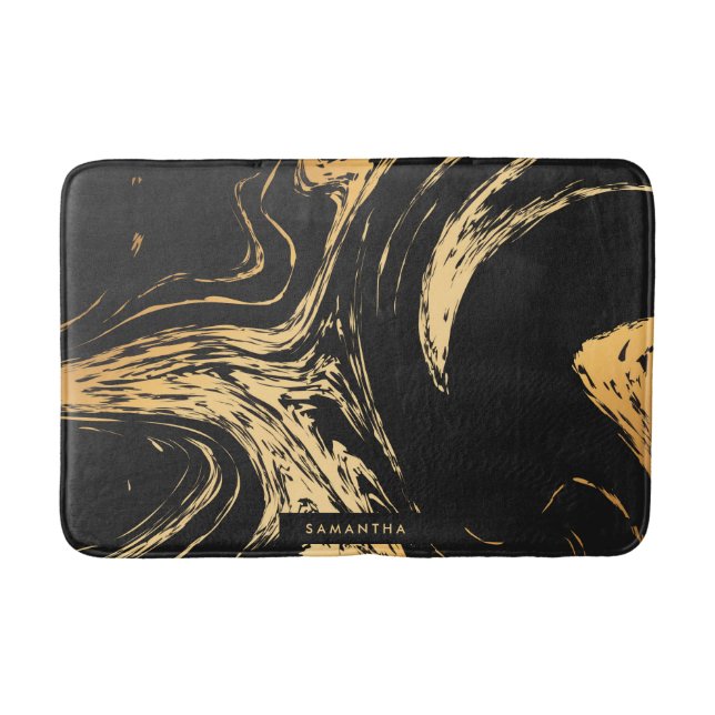 Black & Golden Abstract Bath Mat (Front)