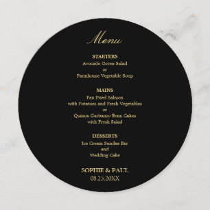 Black Golden Beige Round Wedding Menu