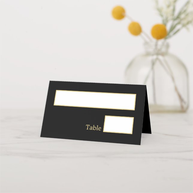 Black Golden Beige Wedding Folded Place Card (Front)