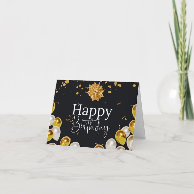 Black & Golden Birthday Greeting Card (Front)
