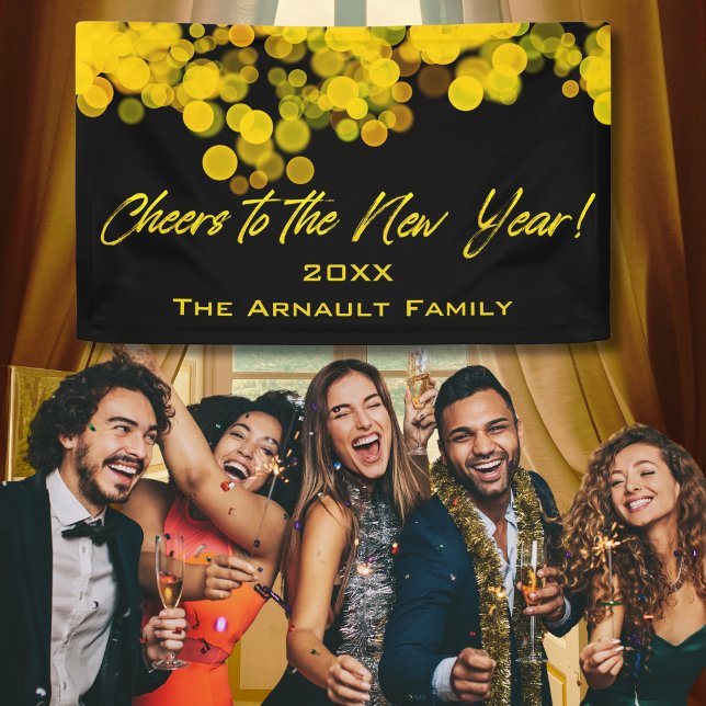 Black Golden Bokeh Lights Cheers to New Year Banner (Creator Uploaded)