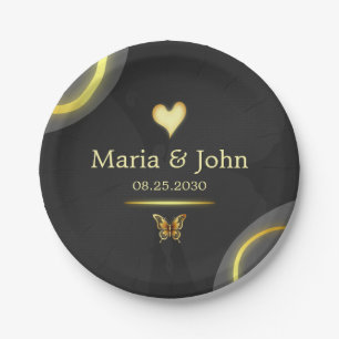 Black Golden butterfly Paper Plates