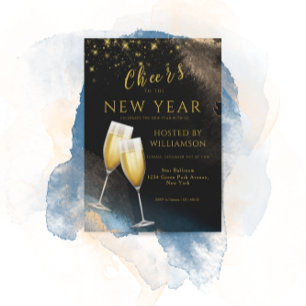 Black Golden    Cheers To The New Year Party Holiday Card