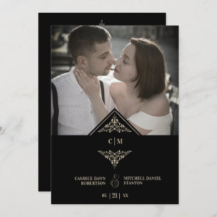 Black Golden Chic Lace Romantic Couple Wedding Invitation