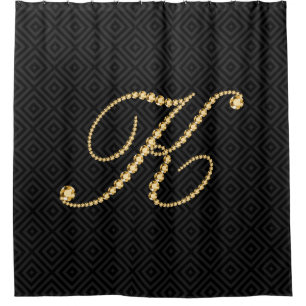Black & Golden Diamonds Letter K Monogram Shower Curtain