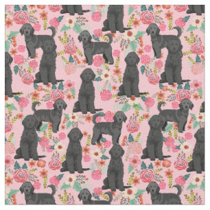 Black Golden Doodle vintage florals pink Fabric