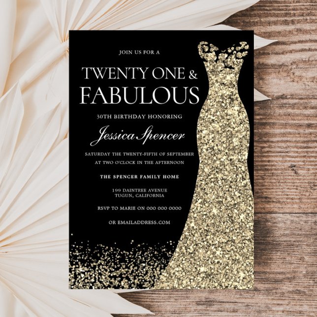 Black Golden Dress Womans 21st Birthday Party Invitation (Creator Uploaded)