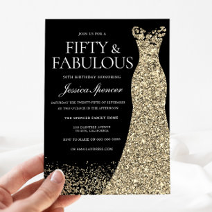 Black Golden Dress Womans 50th Birthday Party Invitation