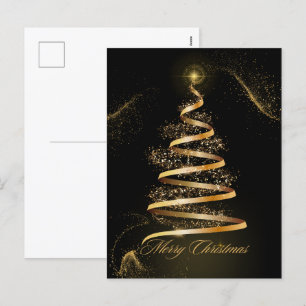 black golden elegant christmas tree sparkle  holiday postcard
