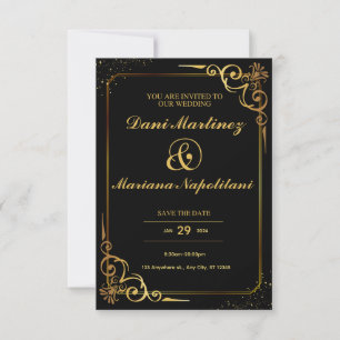 Black Golden Elegant Modern Minimalist Wedding Invitation