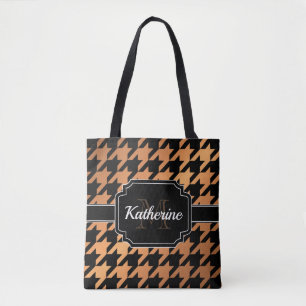 Black & Golden Houndstooth Tote Bag