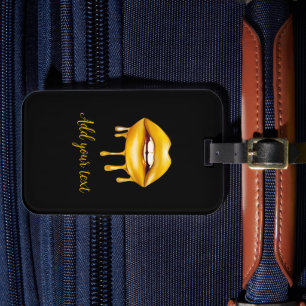 black golden lips girly stylish luggage tag