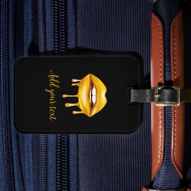 black golden lips girly stylish  luggage tag (Front Insitu 4)