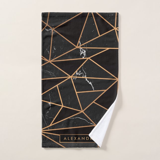 Black & Golden Marble Mosaic Bath Towel Set (Hand Towel)