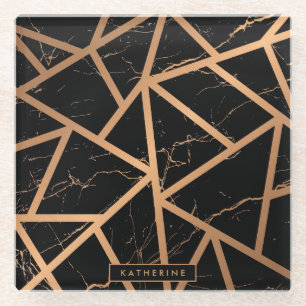 Black & Golden Marble Mosaic Glass Coaster
