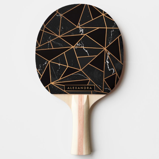 Black & Golden Marble Mosaic Ping Pong Paddle (Front)