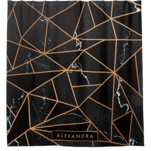Black & Golden Marble Mosaic Shower Curtain