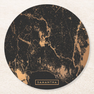 Black & Golden Marble Round Paper Coaster