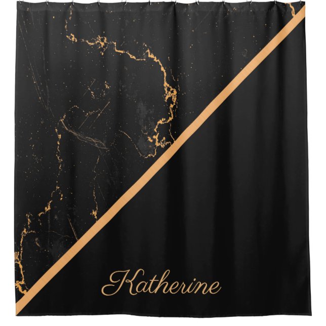 Black & Golden Marble Shower Curtain (Front)