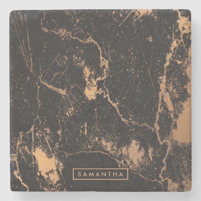 Black & Golden Marble Stone Coaster (Front)