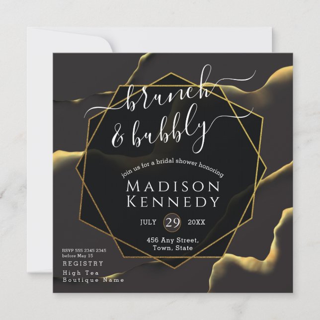Black & Golden 💡 Modern Abstract Inky Oil Invitation (Front)