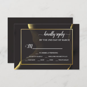 Black & Golden 💡 Modern Abstract Inky Oil RSVP Card