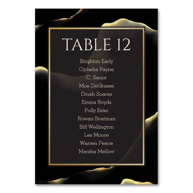 Black & Golden 💡 Modern Abstract Inky Oil Table Number (Front)