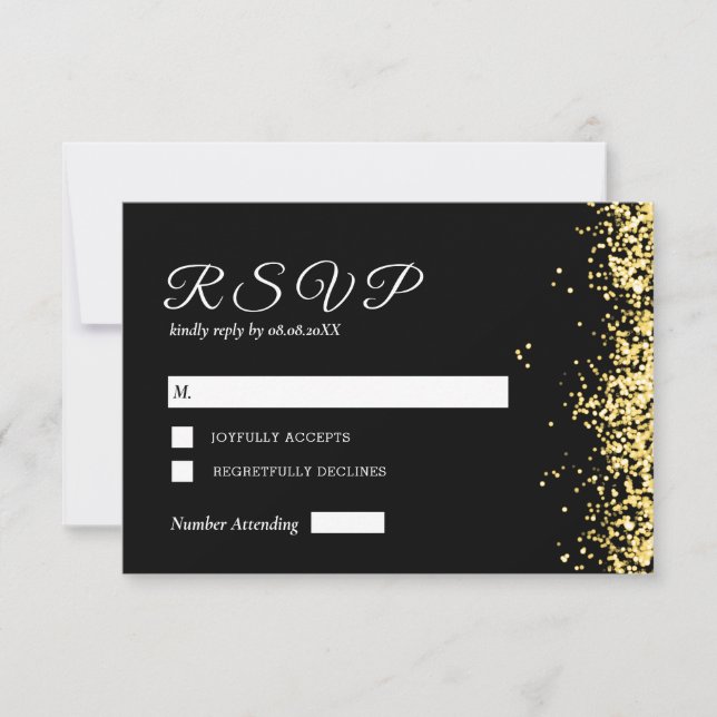 Black Golden Modern Wedding Response Card (Front)