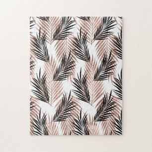Black Golden Palm Leaf Tropical Tree Hawaiian Jigsaw Puzzle