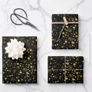 Black & Golden Star Pattern Wrapping Paper Sheet