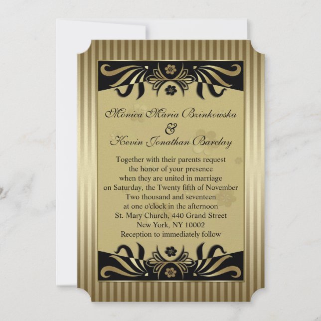 Black & golden swirls art deco Wedding Invitation (Front)