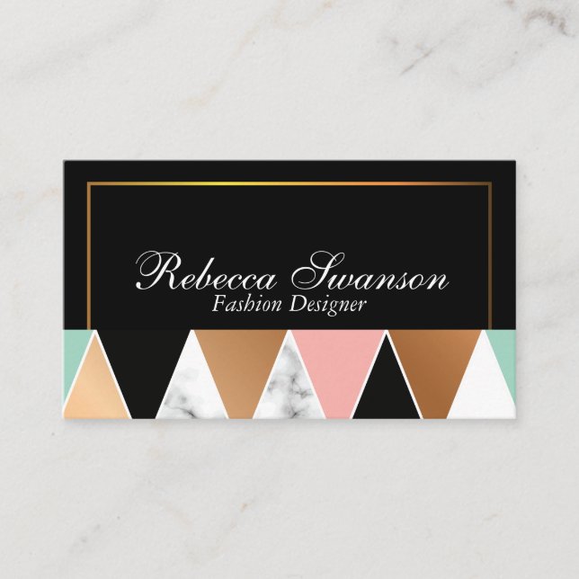 Black Golden Trim Border | Geometric Pattern Business Card (Front)