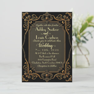 Black Golden Victorian Lace Wedding Invitation
