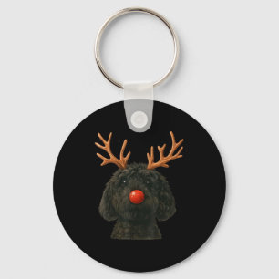 Black Goldendoodle Christmas Lights Santa Hat Blac Key Ring
