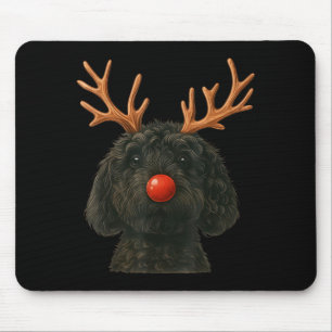 Black Goldendoodle Christmas Lights Santa Hat Blac Mouse Pad