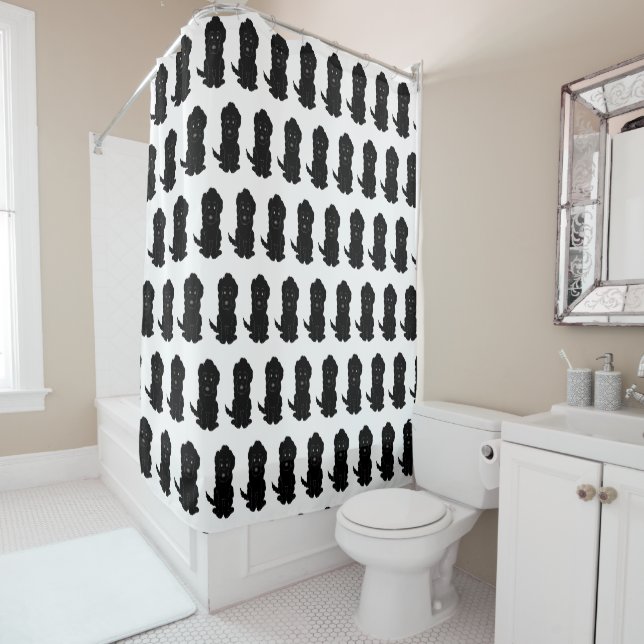 Black Goldendoodle Design Any Colour Background Shower Curtain (In Situ)
