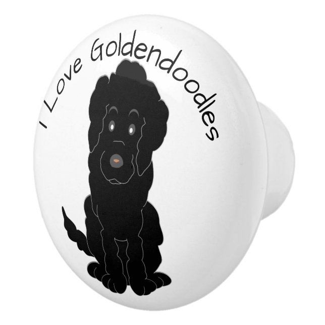Black Goldendoodle Dog Design Ceramic Knob (Right)