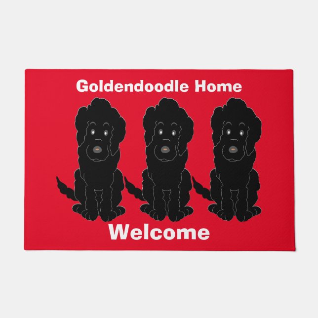 Black Goldendoodle Dog Design Doormat (Front)