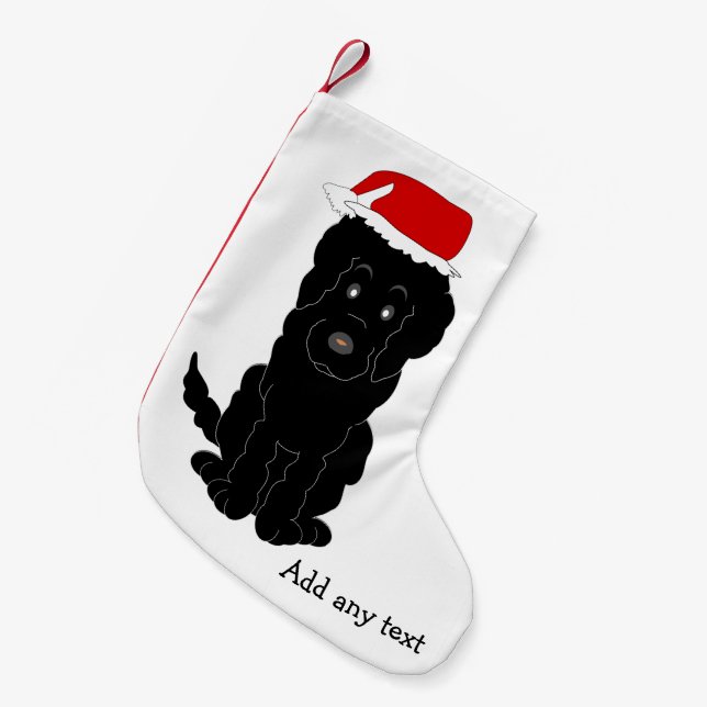 Black Goldendoodle Dog Design Small Christmas Stocking (Front (Hanging))