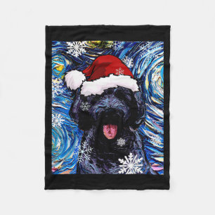 Black Goldendoodle Labradoodle Santa Dog Christmas Fleece Blanket