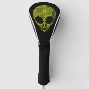 Black Golf Head Cover with Green Alien Head