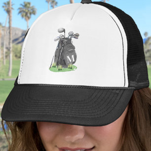 Black Golf Initial Monogram Trucker Hat